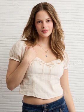 ❤️ AE Short-Sleeve Tie-Front Blouse